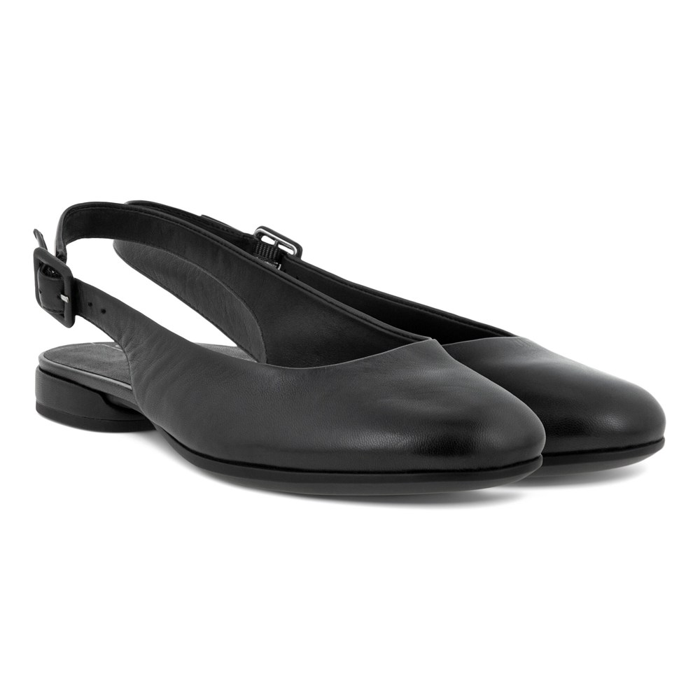 ECCO Womens Dress Shoes Black - Anal Sling-Back Flats - QMJ-590213